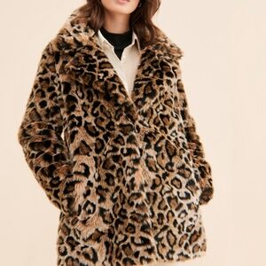 Free People Brown Leopard Teddy Jacket